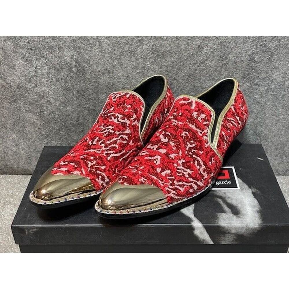 Fiesso by AURELIO GARCIA Dress Shoes Mens 9 FI7016 Graphic Leather Slip On Red